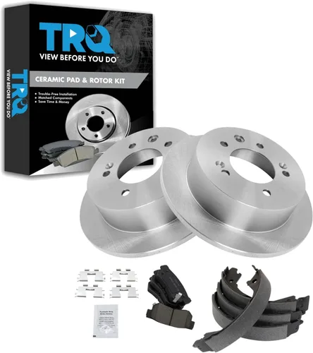 Miniatura 148 de TRQ Kit de pastillas de freno y rotor Posi trasero premium con zapatas de estacionamiento para camión GM SUV
