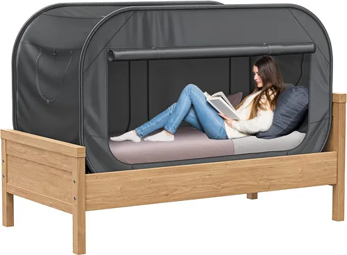 Skywin TidyFriend - Tienda de campaña para cama doble, toldo de privacidad pop-up y tiendas de cama para niños y adultos – Acogedora, que bloquea la