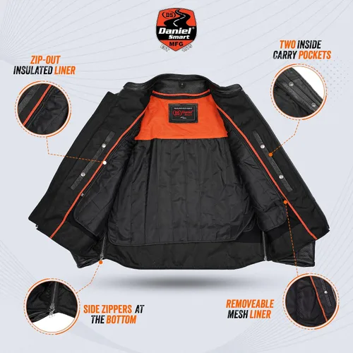 Miniatura 6 de Daniel Smart - Chaqueta de cuero negro para hombre, con cuello mandarín, con bolsillos interiores