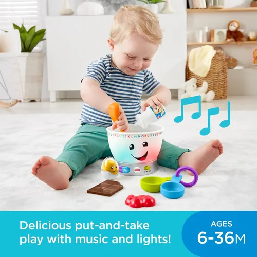 Paquete de Fisher-Price Laugh & Learn Baby Magic Color Mixing Bowl con música y luces de comida de simulación + conteo y colores licuadora de