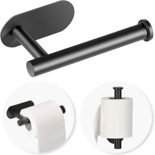 LAYUKI Soporte de papel higiénico, negro mate, soporte de pared, soporte de rollo de papel higiénico adhesivo mejorado, sin taladrar,