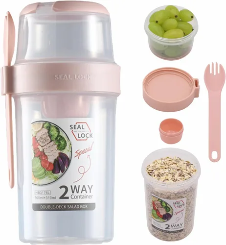 Miniatura 8 de Tazas de desayuno sobre la marcha, taza de ensalada para llevar, cereales de yogur, avena durante la noche, recipientes para parfait y aderezo