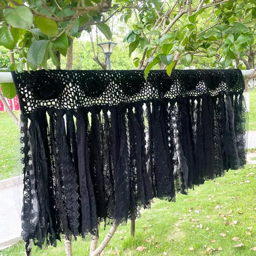 Miniatura 10 de YJ YANJUN Cenefas bohemias para ventanas hechas a mano de algodón con encaje de ganchillo para sala de estar, cortinas huecas de café de 16 pulgadas