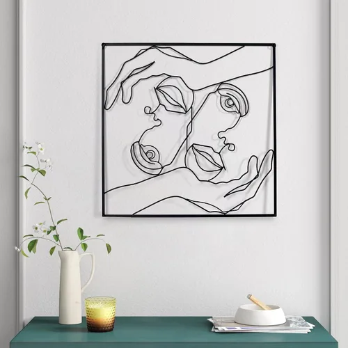 Miniatura 2 de Asense Arte de pared de metal para decoración de manos y líneas faciales, esculturas abstractas y modernas para colgar en la pared del hogar