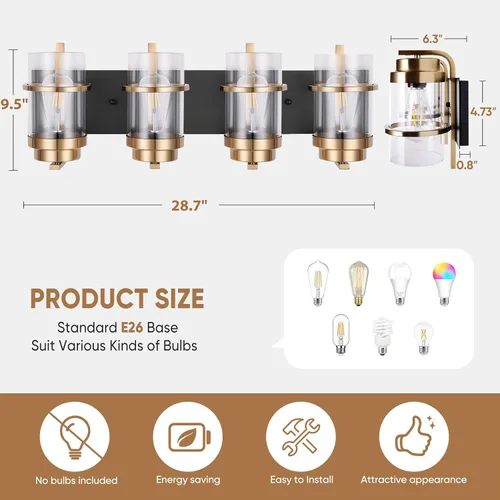 Miniatura 7 de Apliques de pared de color negro mate y latón, moderna lámpara de pared interior para chimenea, lámpara de pared de granja para baño, pasillos