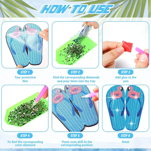 Miniatura 4 de Shellwei 8 posavasos de arte de diamantes para verano, Hawaii, tropical, playa, con soporte para manualidades, regalo, fiesta de adultos