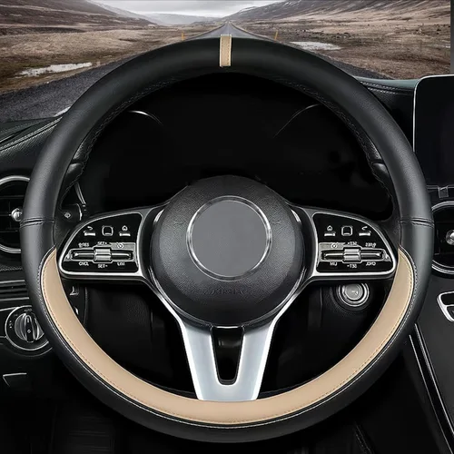 Ajuste personalizado para cubierta de volante de coche Hyundai, cubierta de volante antideslizante de cuero Nappa, diseñada para accesorios de Beige