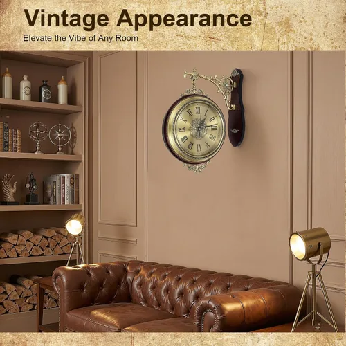 Miniatura 9 de Relojes de pared grandes, reloj de metal marrón con ciervo, decoración de pared, reloj de pared de aleación de doble cara para interiores