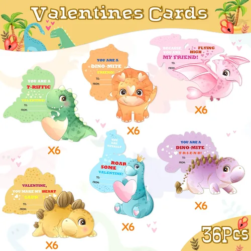 Miniatura 3 de algtpy - Caja de San Valentín con 36 tarjetas de dinosaurio de San Valentín para aula, escuela, buzón de San Valentín para intercambio, tarjetas