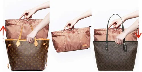Miniatura 41 de iN Organizador de bolso con cremallera de tela de nailon para mujer, Beige