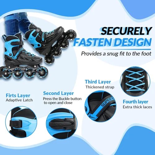 Miniatura 4 de SUPER YOUNGSTER Patines en línea ajustables para niños y niñas de 4 a 12 años con ruedas iluminadas, patines en línea para niños y niñas
