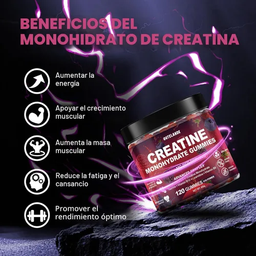 Miniatura 3 de Gomitas de monohidrato de creatina de 8000 mg para hombres y mujeres, suplemento de creatina para mejorar el crecimiento muscular, impulso