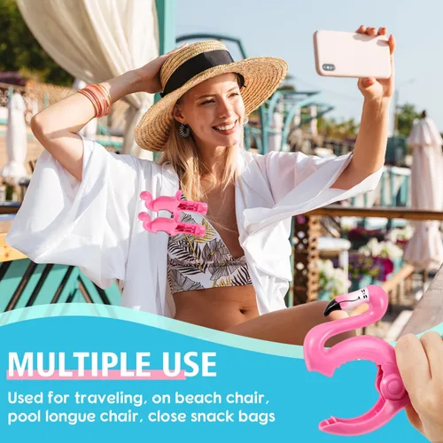 Miniatura 4 de Boao 4 clips para toallas de playa de flamenco, tamaño gigante, clips para sillas de playa, soporte para toallas, ropa, sombreros, para crucero