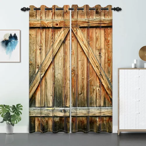 Miniatura 67 de Cortinas rústicas para ventana de puerta de granero, puerta de madera gris, puerta de garaje, tratamiento de ventana para sala de estar, dormitorio