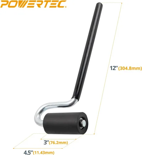 Miniatura 4 de POWERTEC Rodillo J de mango largo de 12", diámetro de 1-1/2", 3" de ancho, herramienta de rodillo de goma para laminado y chapa para bandas