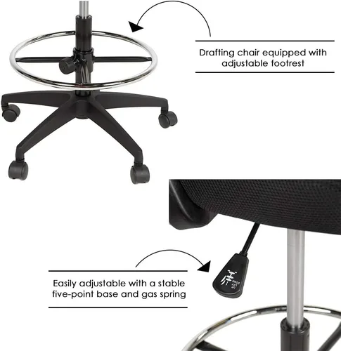 Miniatura 6 de BestOffice Silla de dibujo alta para oficina, silla de escritorio de pie, silla de computadora de malla, altura ajustable con soporte lumbar, brazos