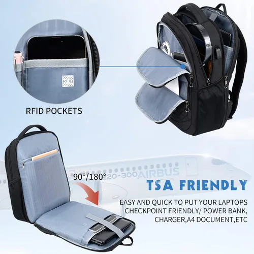 Miniatura 4 de KROSER Mochila de viaje para laptop, Acolchado, negro, 17 pulg., Moderno