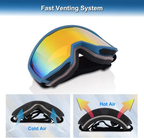 Miniatura 3 de EXP VISION Gafas de esquí/snowboard para hombres y mujeres, gafas de nieve OTG antiniebla con protección UV Marco azul rojo
