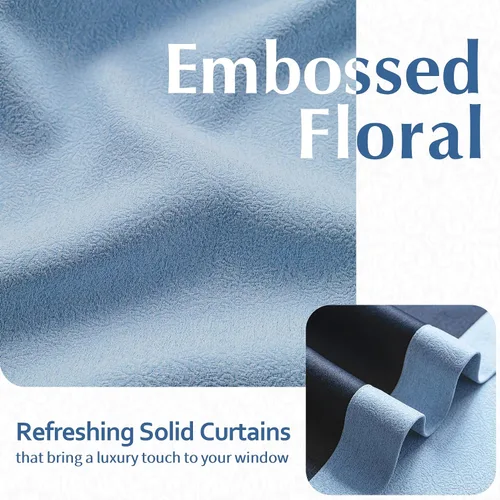 Miniatura 4 de FMFUNCTEX Cortinas florales 100% opacas para dormitorio, cortinas texturizadas en relieve azul de 63 pulgadas de largo para sala de estar, cortina
