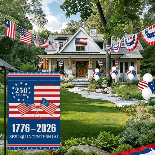 Miniatura 2 de Bandera de jardín del 250 aniversario de Estados Unidos, bandera americana 1776-2026 del 250 aniversario, bandera conmemorativa patriótica de doble