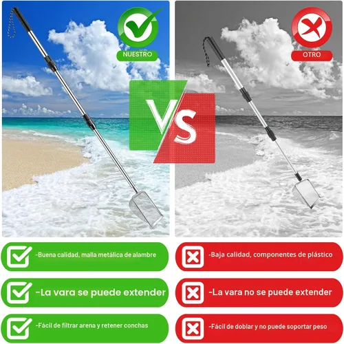 Miniatura 2 de POILKMNI Nuevo Mejorado 2 Piezas Tamiz de Dientes de Tiburón, Tamiz de Arena de Playa, Pala de Arena Recogedor de Conchas para Pala de Playa plateado