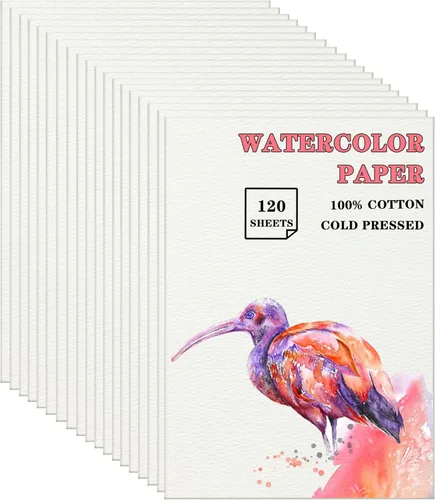 Miniatura 7 de Silunkia 120 hojas de papel de acuarela 100% algodón de 8.5 x 11 pulgadas para pintar, papel blanco pesado prensado en frío de 140 libras/10.58
