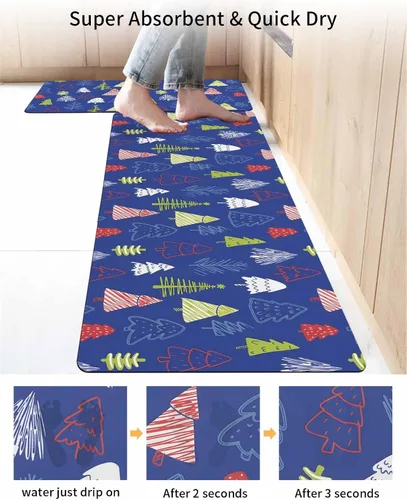 Miniatura 4 de Tapete de baño azul para árbol de Navidad, antideslizante, de secado rápido y absorbente, tierra de diatomeas, fregadero, dormitorio, cocina