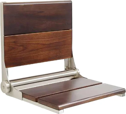 Miniatura 13 de Asiento de ducha de nogal, madera de contorno, banco plegable de montaje en pared para ducha interior, ADA Safety Aid, acero inoxidable 304, negro