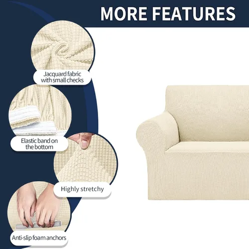 Miniatura 4 de Cupuamon Funda elástica para sofá de 1 plaza, funda protectora de muebles con parte inferior elástica de tela jacquard a cuadros pequeños para Beige