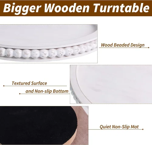 Miniatura 4 de HPC Decor - Organizador de madera Lazy Susan con cuentas de 12 pulgadas para decoración de mesa de granja, tocadiscos redondos para armario de mesa
