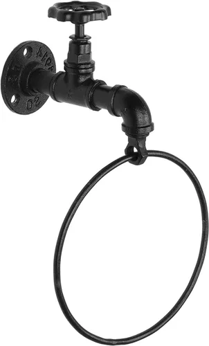 Miniatura 5 de MyGift Anillo de soporte para toallas de mano, estante colgante de toalla de baño montado en la pared, accesorios de baño industriales, decoración