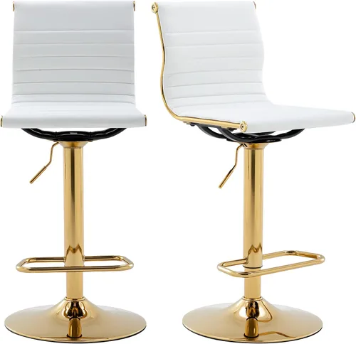 Miniatura 17 de chairus Juego de 2 taburetes de bar giratorios modernos, taburetes de bar ajustables con altura de mostrador, taburetes de piel sintética sin brazos