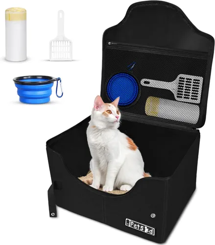 Petskd High Sides - Caja de arena portátil de viaje para gatos con tapa y 10 bolsas de revestimiento, peso ligero y a prueba de fugas para viajes