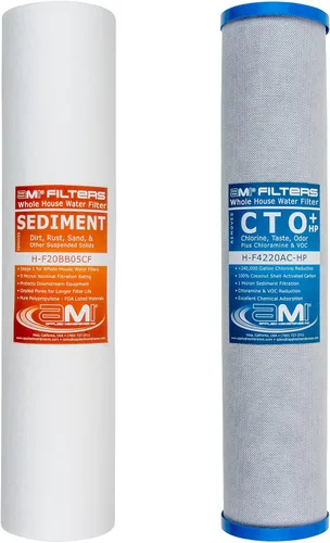 Miniatura 6 de Applied Membranes Inc. Sistema de filtro de agua de 2 etapas para toda la casa, filtros de 1 micrón y 5 micrones de 4.5 pulgadas por 20 pulgadas