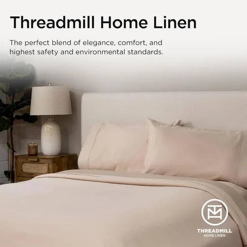 Miniatura 8 de Threadmill Sábanas de lujo de algodón Supima, 1200 hilos, suaves, 100% algodón, para cama tamaño King, juego de sábanas de 4 piezas, color beige