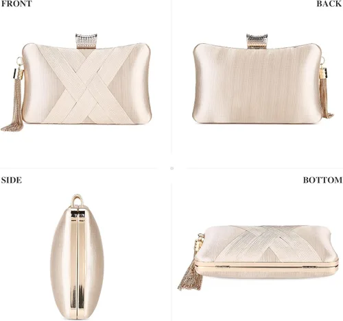 Miniatura 6 de Pinprin Women's Evening Clutch Bags Silk Satin Party Handbags Bridal Wedding Purses with Detachable Metal Chain