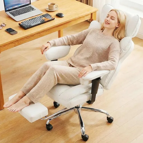 Miniatura 10 de DUMOS Silla de escritorio grande y alta para oficina en casa, silla de computadora para juegos, silla ergonómica ejecutiva con reposapiés, respaldo