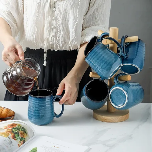 Miniatura 7 de Juego de 6 tazas de café de porcelana Hasense, juego de 6 tazas de café de cerámica grandes de 15 onzas con asa para café con leche, té, cacao