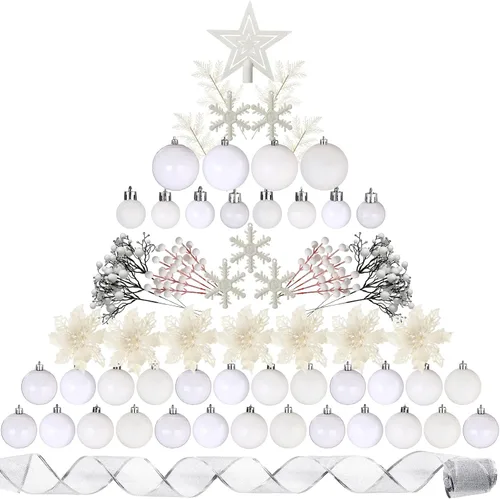 Miniatura 21 de Sratte 94 piezas de adornos para árbol de Navidad, adornos de bolas de Navidad con purpurina, flores de nochebuena, decoraciones con bayas Azul