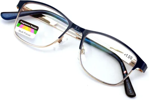 Miniatura 8 de Metal de las mujeres ninguna línea progresiva lente clara trifocal gafas de lectura con la capa antirreflectante Granate