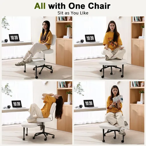 Miniatura 6 de Waleaf Silla ergonómica de oficina con patas cruzadas, silla de TDAH para adultos, silla de meditación ajustable en altura con ruedas, sillas