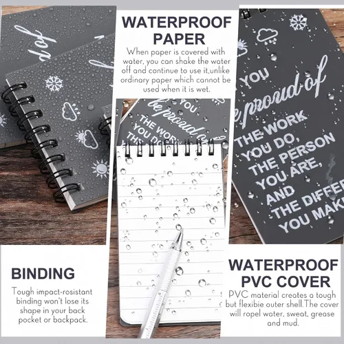 Miniatura 4 de Cuaderno impermeable de 24 piezas con juego de bolígrafos multiherramienta que incluye 3 x 5 bloc de notas de bolsillo en espiral superior y Gris