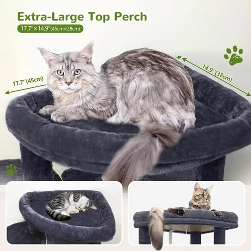 Miniatura 3 de Globlazer Árbol esquinero para gatos grandes, serie curvada de 66 pulgadas de alto, torre grande para gatos de interior con 6 postes rascadores, 2