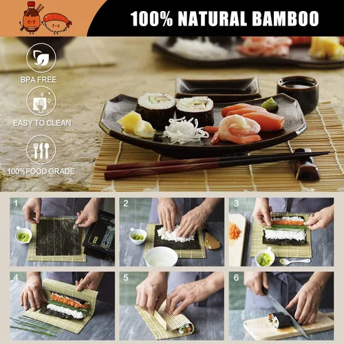 Miniatura 4 de SmileTools Kit de Fabricación de Sushi para Principiantes - Juego de 22 Piezas para Hacer Sushi con Esterilla de Bambú, Bazooka de Sushi, Cuchillo