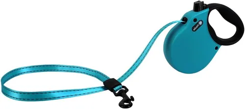 Alcott Adventure Correa de cinturón reflectante retráctil – 10 pies – Extra pequeña para perros de hasta 25 libras, azul con mango de agarre suave