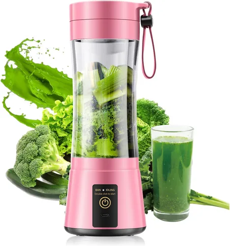 Miniatura 10 de Licuadora portátil de tamaño personal, taza de viaje de 12 onzas para hacer batidos y batidos, inalámbrica y recargable por USB, recién exprimida