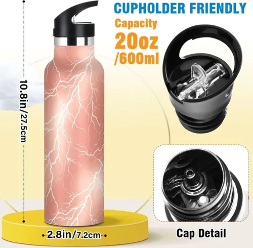 Miniatura 2 de Lightning Rose Gold Leak Proof & BPA Free Sports Insulated Water Bottle With Straws Leak-proof Hot & Cold Double Walled for Sport Gym Outdoor Travel