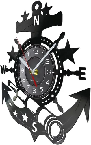 Miniatura 3 de Reloj de pared de disco de vinilo de 12 pulgadas, funciona con pilas, cuarzo silencioso, sin tictac, telescopio de anclaje de barco náutico, Sin luz