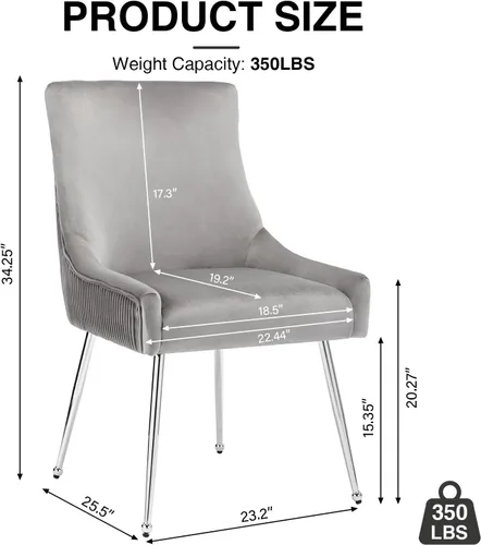 Miniatura 3 de adochr Juego de 6 sillas de comedor de terciopelo con patas de metal plateado, moderna silla de cocina tapizada con asa y respaldo plisado, silla