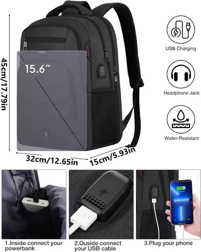 Miniatura 6 de kadilong Mochila para laptop para hombre, mochila escolar para adolescentes, niños, viajes de negocios, bolsa antirrobo con puerto de carga USB